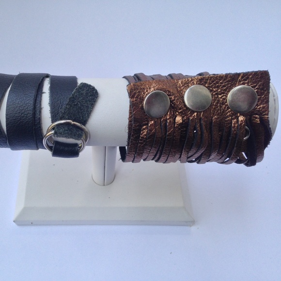 Leather Metallic Copper Colored Fringe Bracelet - Picture 5 of 7